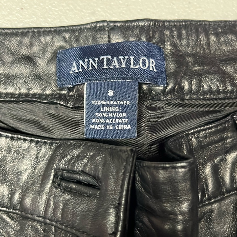 Ann Taylor Black Leather Straight-Leg Pants